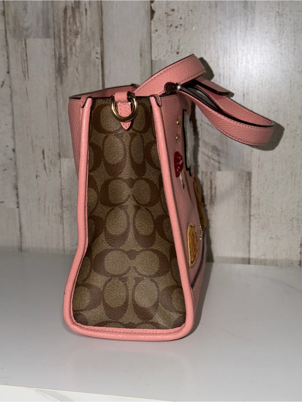 Coach Dempsey 22 with Creature Patches Women's Leather Tote Bag - Pink/Multi - Picture 4 of 10